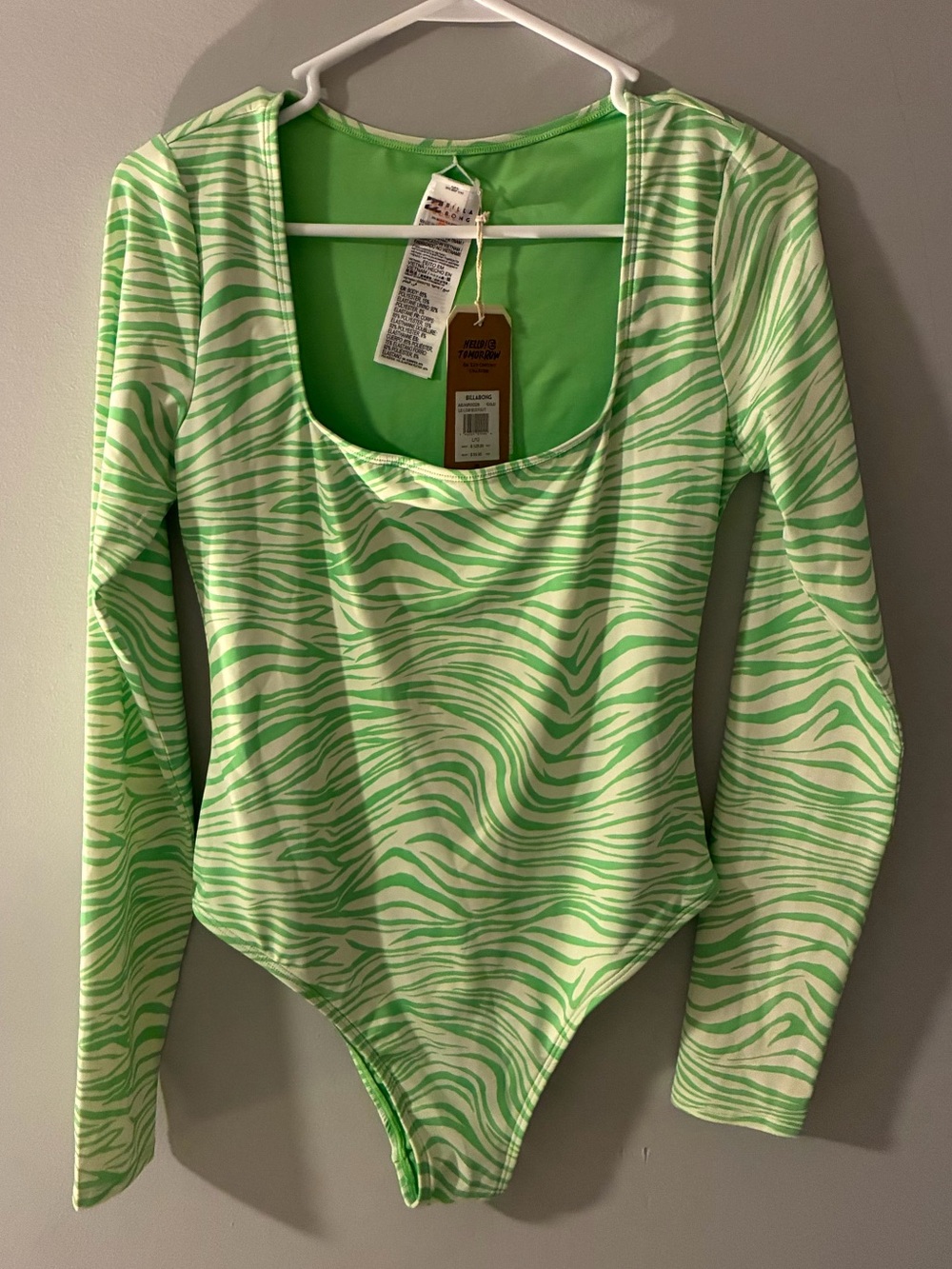 Billabong Swim Surf Green and white Zebra Print Long Sleeve onsie